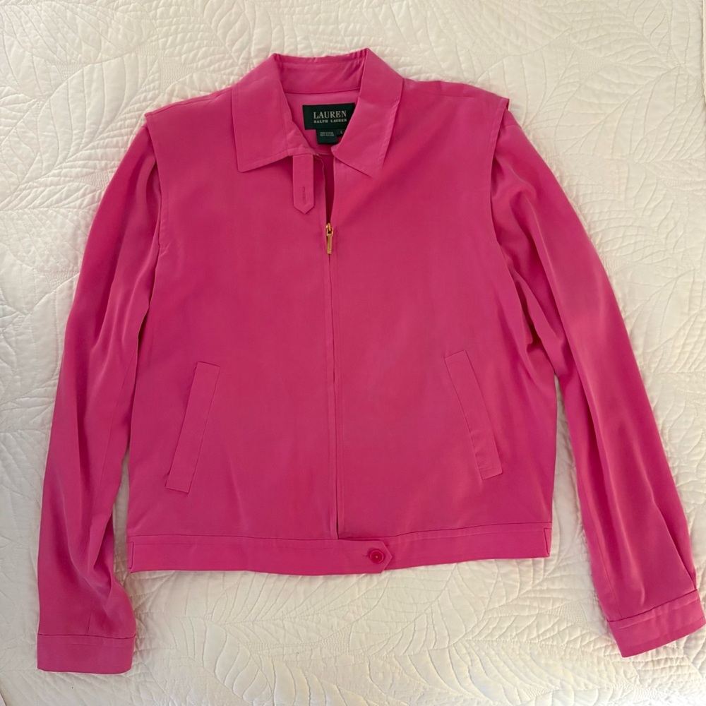 Lauren Ralph Lauren Women's Pink Bomber Jacket 100% Silk
